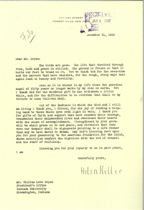 Sincerely Yours – Letters from the Archives: Helen Keller | Indiana ...