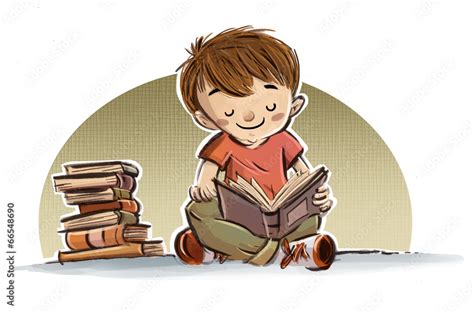 niño leyendo libros Stock-Illustration | Adobe Stock