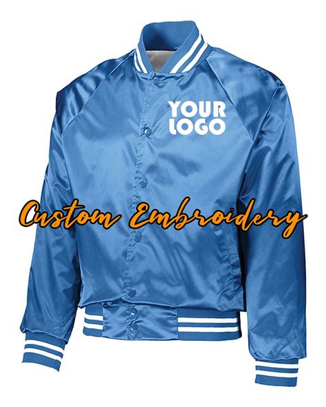 Custom Embroidered Satin Baseball Jacket Striped Trim Bomber - Etsy