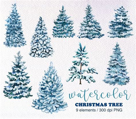 Watercolor Snowy Pine Tree Clipart Pine Tree PNG Christmas | Etsy