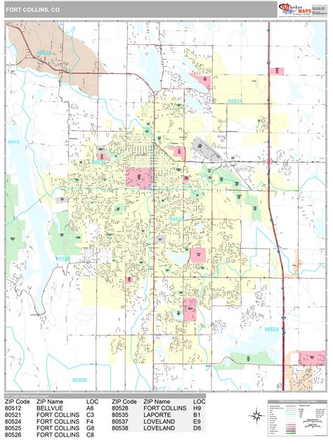 Fort Collins Colorado Wall Map (Premium Style) by MarketMAPS