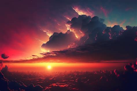 Premium Photo | Sunset skyscape in the clouds. beautiful paint illustration sunset skyscape ...