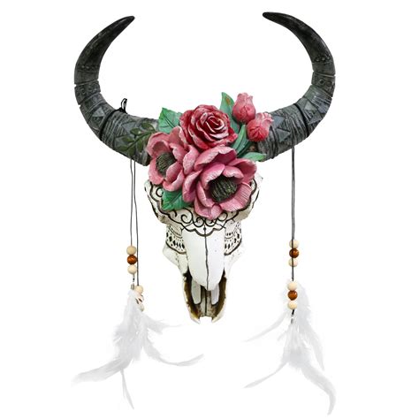 Buy Western Bull Skull Wall Decor - 13.6" Tall Floral Buffalo Skull Wall Southwestern Decor ...