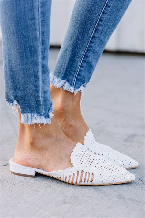 Get A Move On White Mule Flats - Trendy Summer Mules – Shop the Mint