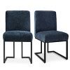 Set Of 2 Mason Modern Dining Chairs With Black Metal Sled Base Blue Upholstered Fabric Dining ...