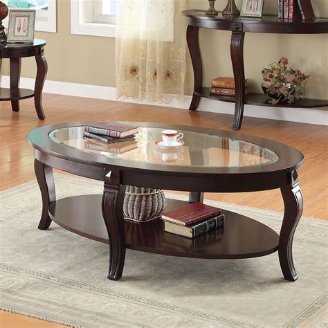 Glass Top Oval Coffee Table, Walnut Finish - Walmart.com - Walmart.com