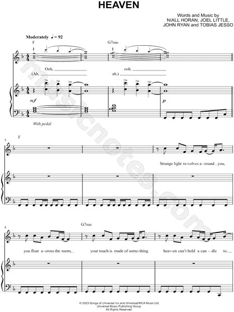 Niall Horan "Heaven" Sheet Music in F Major (transposable) - Download & Print - SKU: MN0270695