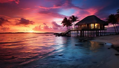 Premium AI Image | a beach house in the sunset