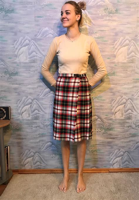 Vintage Checkered Skirt 80s Women White Red Skirt Tartan Skirt Wool Blend Kilt Pleated Skirt ...