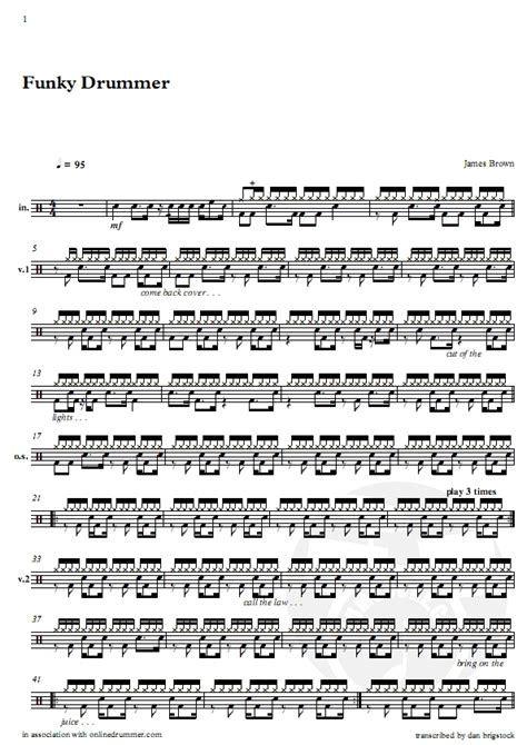 Funky Drummer – James Brown – Drum Sheet Music | OnlineDrummer.com