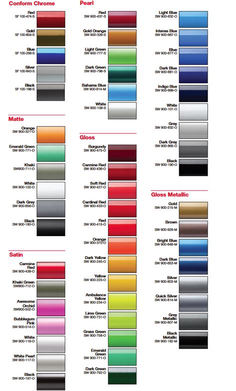 Wrap 'N Graphics Vinyl Color Chart