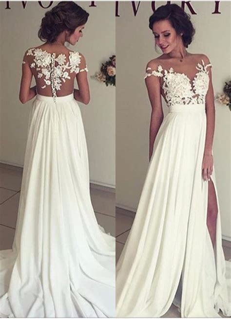 Lace and Chiffon Wedding Dress Illusion Back Thigh Slit on Storenvy