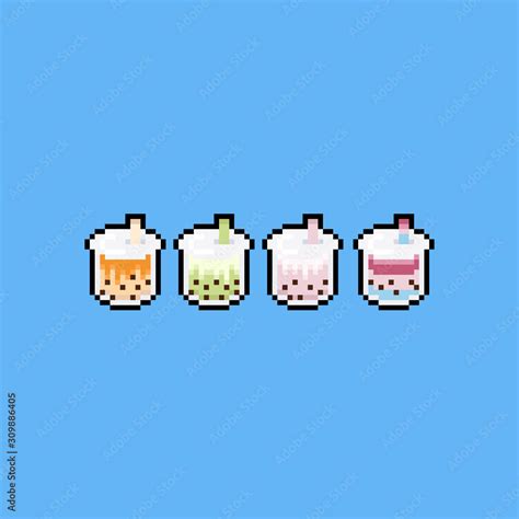 Pixel art cute bubble milk tea icon set. Stock Vector | Adobe Stock