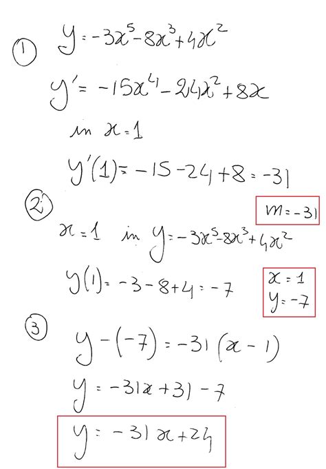 How do you find the slope and tangent line to the graph y= -3x^5-8x^3+4x^2 at x=1? | Socratic