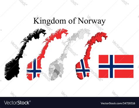 Flag norway on map and with regional Royalty Free Vector