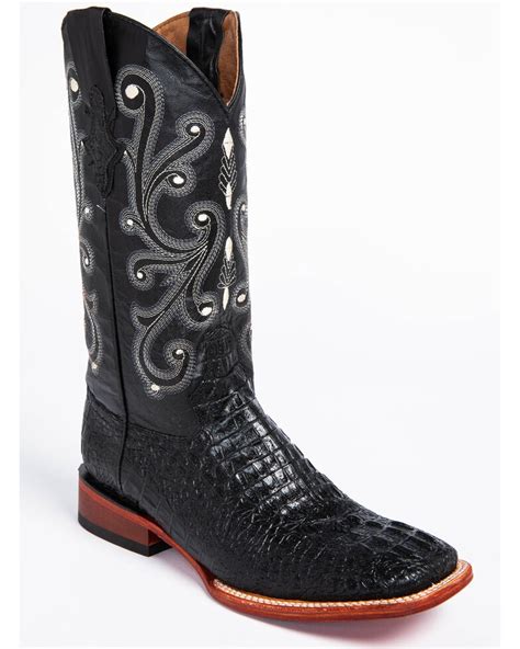 Ferrini Black Caiman Croc Print Cowboy Boots - Wide Square Toe | Sheplers