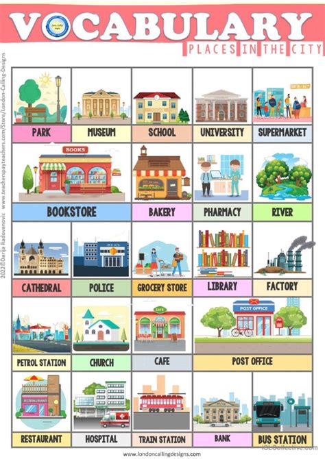 Places in the City Vocabulary: English ESL worksheets pdf & doc