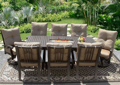 42x84 Rectangle Outdoor Patio 9pc Dining Set Seats 8 with Fire Table - Walmart.com