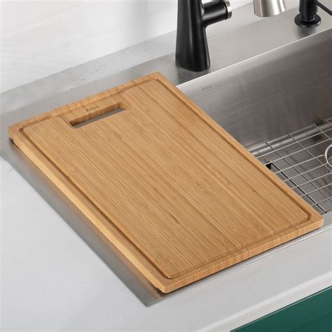 KRAUS Organic Solid Bamboo Cutting Board for Kitchen Sink 19.5" x 12 ...