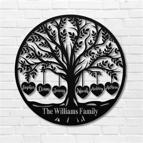 Metal Family Tree Wall Art With Engraved Names of Family Members and ...