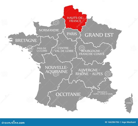 Hauts De France Red Highlighted in Map of France Stock Illustration - Illustration of design ...