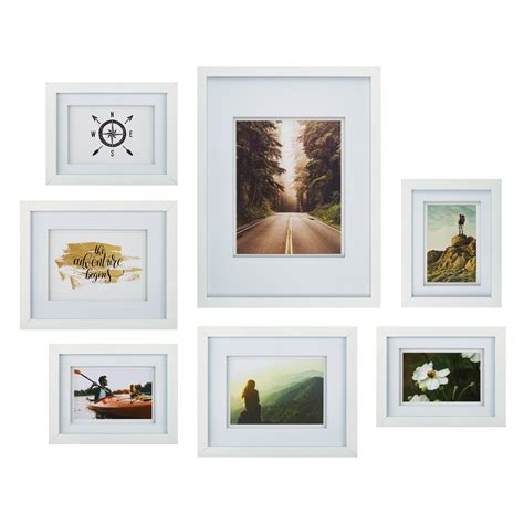 Gallery Perfect Set of 7 Piece White Photo Frames with Double White Mat ...