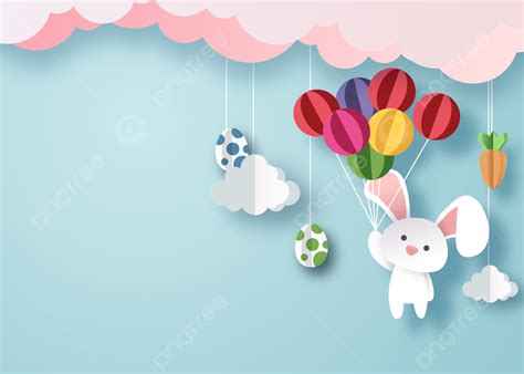 Paper Cut Bunny Easter Blue Cute Background, Carrot, Rabbit, Easter Background Image And ...