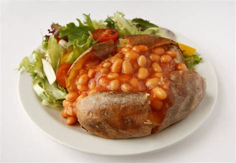 Baked Bean Jacket Potato With Side Salad Stock Image - Image of delicious, calorie: 23592345