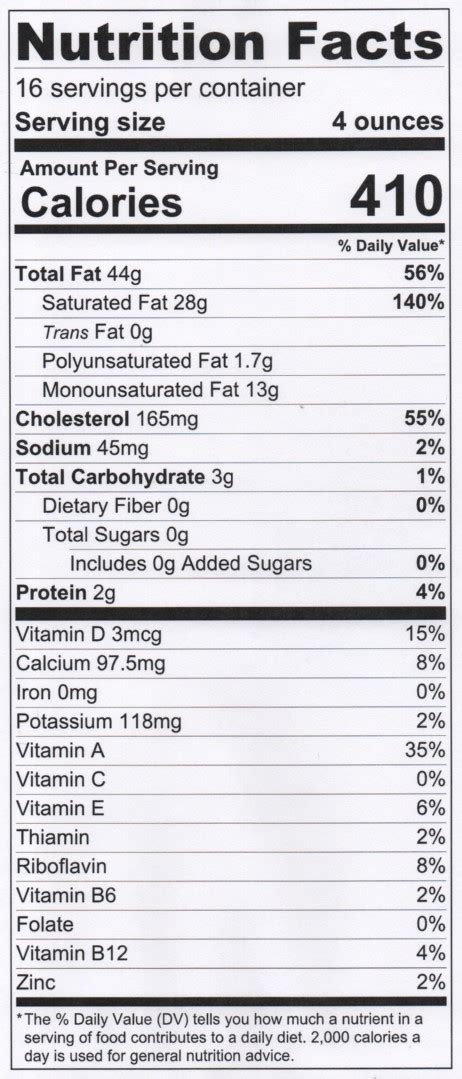 Nutrition Facts heavy cream – Ozark Mountain Creamery, LLC