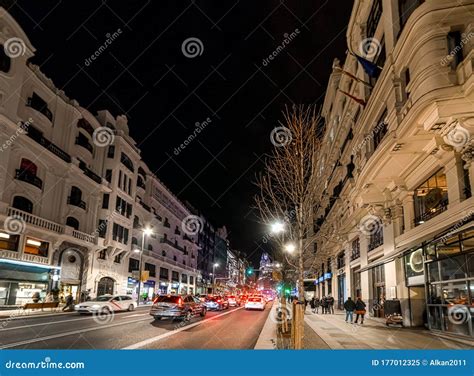 Gran Via Boulevard in Downtown Madrid at Night Editorial Image - Image of skyline, colorful ...