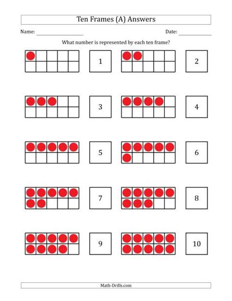 Completed Ten Frames with the Numbers in Order (A)