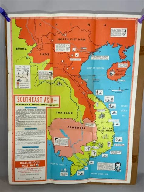 1965 VINTAGE VIETNAM War Civic Education Service Propaganda Map Poster SE Asia $64.99 - PicClick