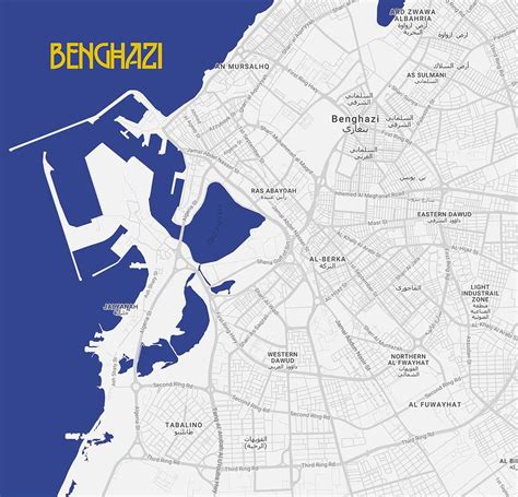 Minimalist Modern Map of Downtown Benghazi, Libya 3A Painting by ...