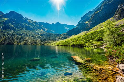 Tatra National Park in Poland. Famous mountains lake Morskie oko or sea ...