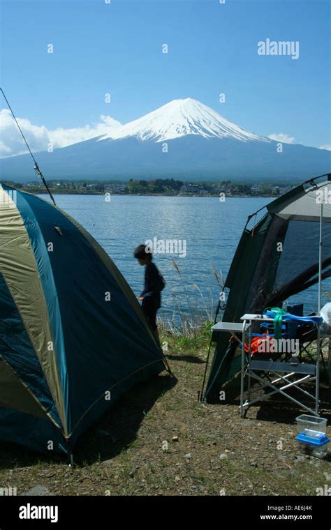 Camping at Lake Yamanaka Stock Photo - Alamy