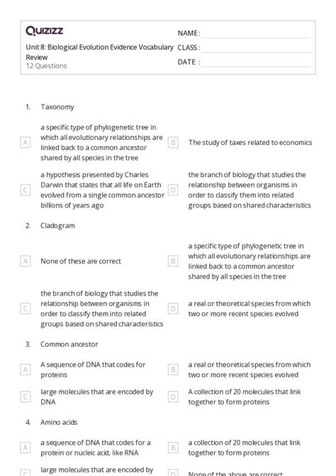 50+ evolution and the tree of life worksheets for 9th Class on Quizizz ...