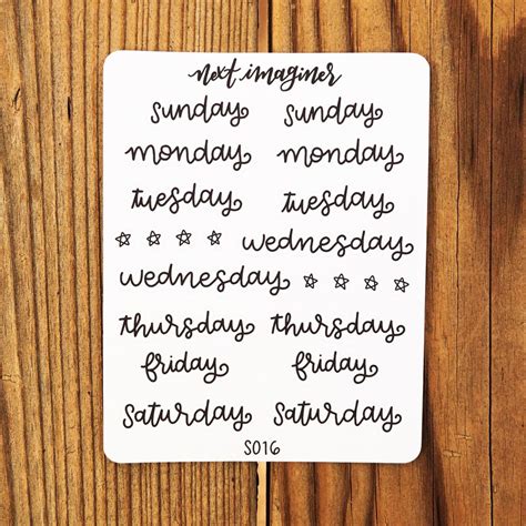 Hand Lettered Cute Days of the Week Stickers for Journals and | Etsy