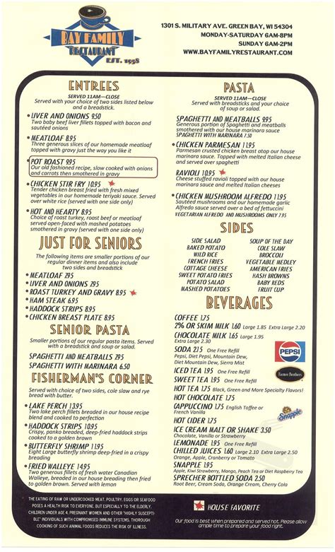 Bay Motel & Family Restaurant menu in Green Bay, Wisconsin, USA