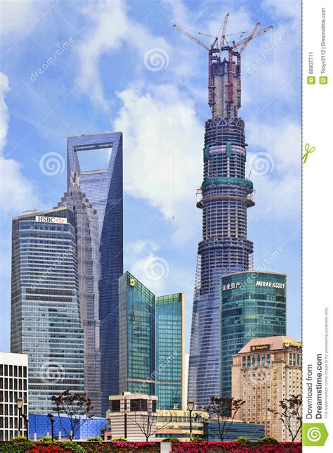 Pudong with Shanghai Tower Under Construction, Shanghai, China Editorial Photo - Image of estate ...