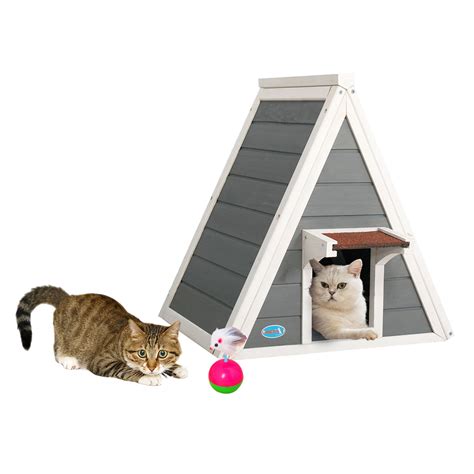 Coziwow Triangle Wood Cat Pet House Indoor and Outdoor Weatherproof Cat ...