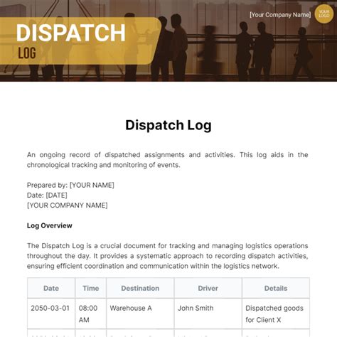 Free Dispatch Log Template - Edit Online & Download | Template.net