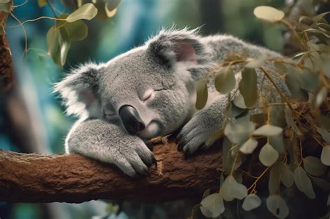 Premium AI Image | A koala bear sleeping on a branch