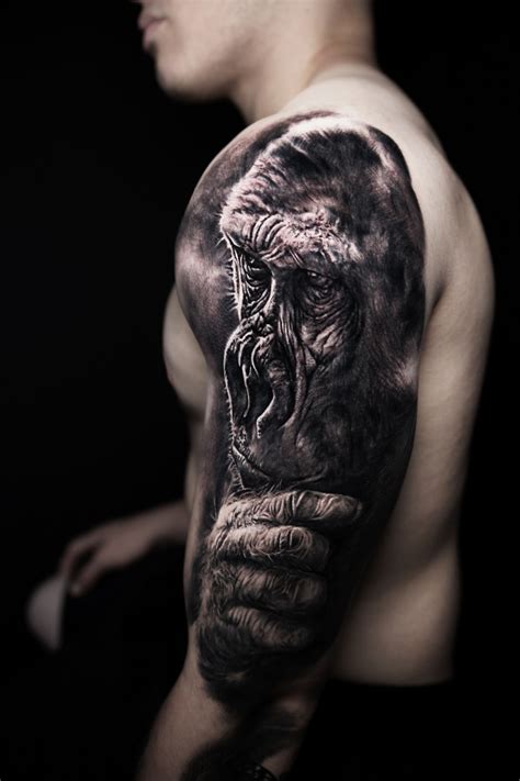 Black and grey realistic gorilla tattoo on arm by artist Suno. Tattoo ...