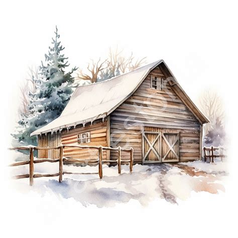 Watercolor Winter in the Barn 10 High-quality Jpgs Clipart , Digital ...