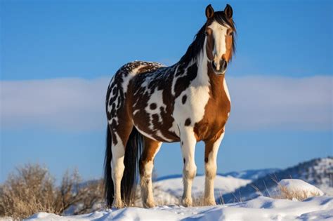 Premium AI Image | a horse standing in the snow on a hill