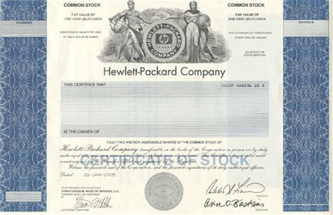 Shop Hewlett-Packard Stock Certificates | Buy One Share of Hewlett-Packard