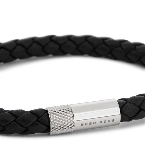 HUGO BOSS - Woven Leather and Stainless Steel Bracelet - Black Hugo Boss