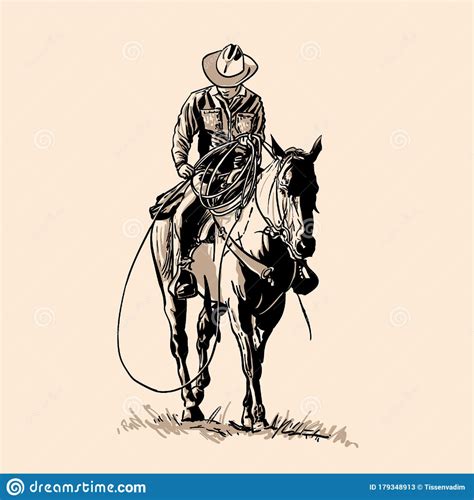 American Cowboy Riding Horse And Throwing Lasso. Stock Vector ...