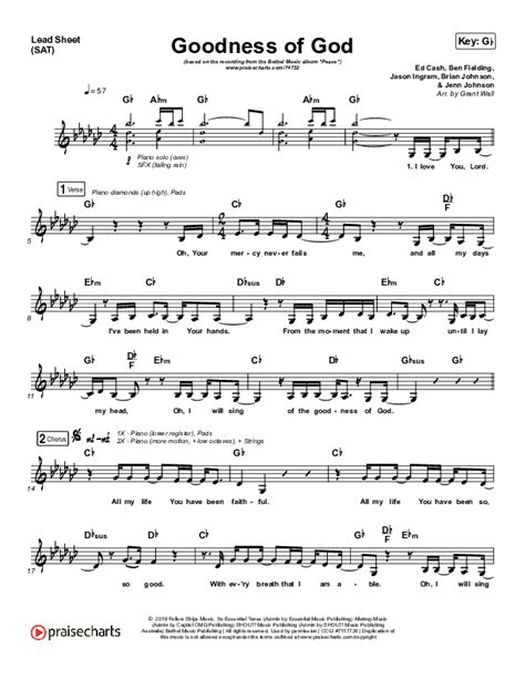 Goodness Of God Sheet Music PDF (Bethel Music / Jenn Johnson) - PraiseCharts