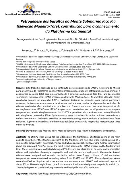 (PDF) Petrogenesis of the basalts from the Seamount Pico Pia (Madeira Tore Rise): contribution ...